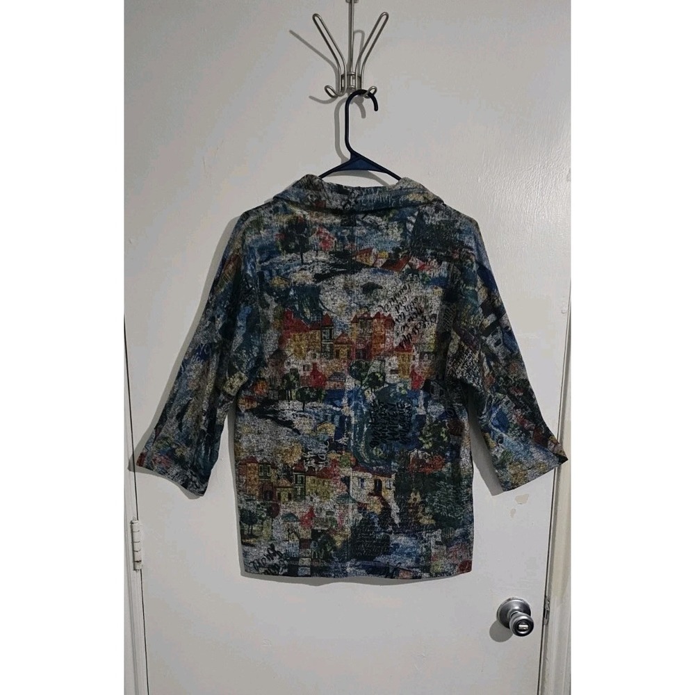Ali Miles Abstract Village Brushed Knit Top Cowl Neck Sweater Sz Small‎ Pocket - Picture 9 of 10